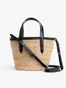 Bolso Le Baby Beach - Bolso de paja con correa de hombro de cuero, bordado con "St Tropez" y adornado con un charm ZV.