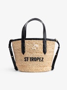 Bolso Le Baby Beach - Bolso de paja con correa de hombro de cuero, bordado con "St Tropez" y adornado con un charm ZV.
