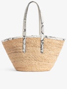 Le Beach Bag bag - Straw bag with python-effect leather handles, embroidered with "St Barth" and adorned with a ZV charm.