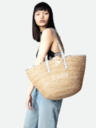 Le Beach Bag bag - Straw bag with python-effect leather handles, embroidered with "St Barth" and adorned with a ZV charm.