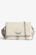 Rocky Bag - Women's bag in ecru grained leather with chain shoulder strap