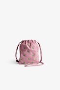 Rock To Go Bag - Women’s bucket bag in pink leather studded with green crystal hearts