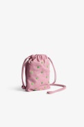 Rock To Go Bag - Women’s bucket bag in pink leather studded with green crystal hearts