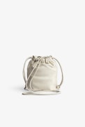Rock To Go Bag - Women’s bucket bag in ecru leather studded with pink crystal hearts