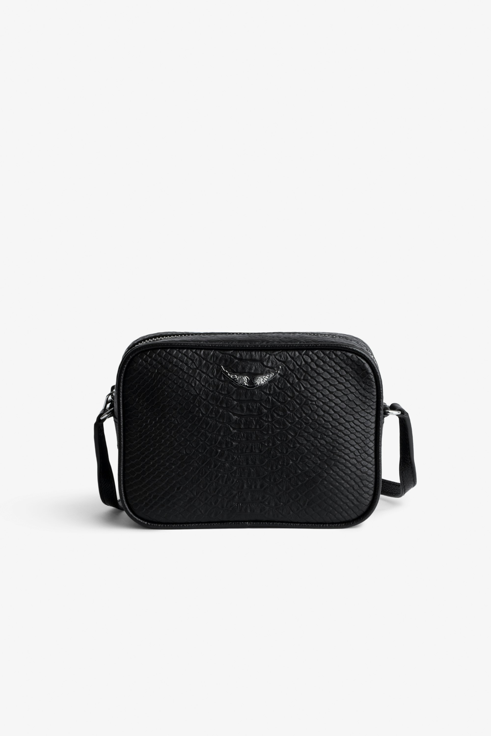 Boxy XS Soft Savage Bag - Black leather bag with silver wings on front.