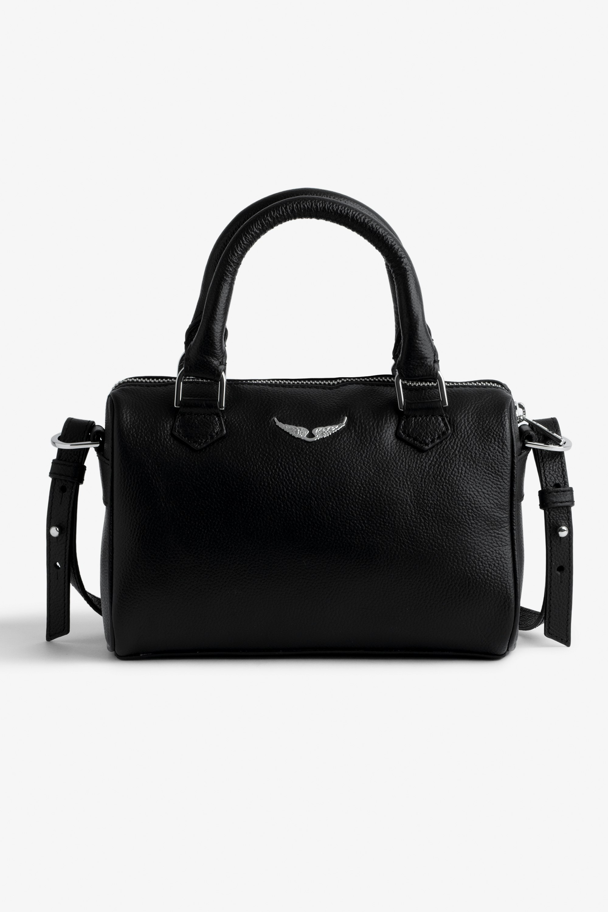 XS Sunny Bag - Black leather handbag with top handle and detachable strap.