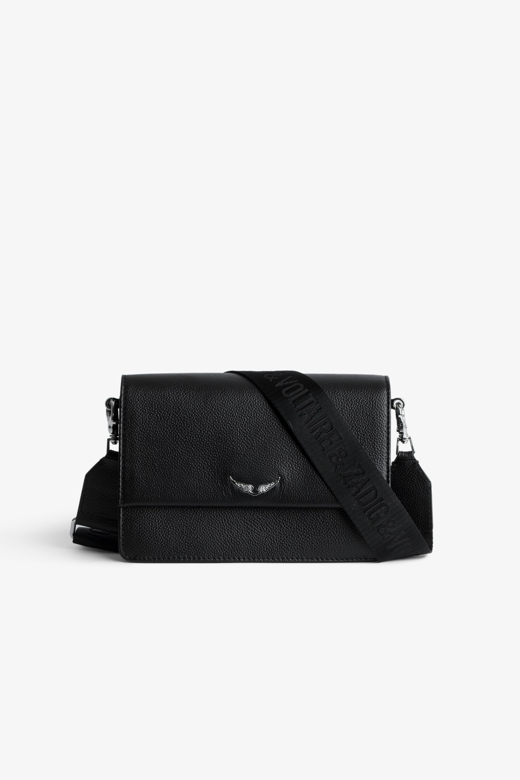 Lolita Wings Bag - Black leather bag with nylon crossbody strap.