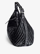 Le Cecilia XL Galactic Quilted Bag - Women’s oversized bag in black satin with shoulder strap and metal C buckle.