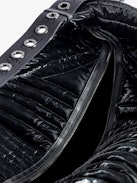 Le Cecilia XL Galactic Quilted Bag - Women’s oversized bag in black satin with shoulder strap and metal C buckle.