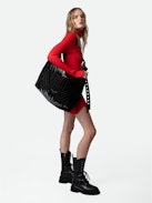 Le Cecilia XL Galactic Quilted Bag - Women’s oversized bag in black satin with shoulder strap and metal C buckle.