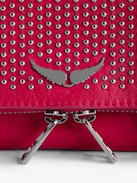 Rock Nano Dotted Swiss Clutch - Small pink grained leather clutch with dotted Swiss studs, chains and wings.