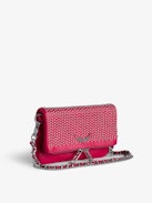 Rock Nano Dotted Swiss Clutch - Small pink grained leather clutch with dotted Swiss studs, chains and wings.