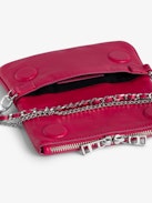 Rock Nano Dotted Swiss Clutch - Small pink grained leather clutch with dotted Swiss studs, chains and wings.