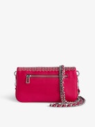 Rock Nano Dotted Swiss Clutch - Small pink grained leather clutch with dotted Swiss studs, chains and wings.