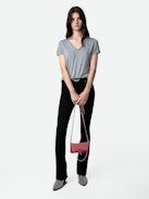 Rock Nano Dotted Swiss Clutch - Small pink grained leather clutch with dotted Swiss studs, chains and wings.