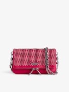 Rock Nano Dotted Swiss Clutch - Small pink grained leather clutch with dotted Swiss studs, chains and wings.