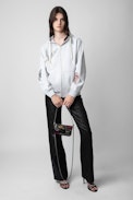 Rock Nano Suede Tag Diamanté Clutch - Women’s small black suede clutch with Swarovski® rhinestones tags.
