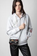 Rock Nano Suede Tag Diamanté Clutch - Women’s small black suede clutch with Swarovski® rhinestones tags.