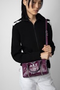 Sunny XS #2 Tag Bag - Women’s burgundy vintage-effect patent leather bag with handle and shoulder strap with wings and “Art is truth” tags.