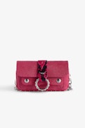 Borsa Kate Wallet goffrata - Mini borsa in pelle goffrata rosa effetto iguana con catena in metallo da donna.