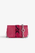 Borsa Kate Wallet goffrata - Mini borsa in pelle goffrata rosa effetto iguana con catena in metallo da donna.