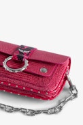 Borsa Kate Wallet goffrata - Mini borsa in pelle goffrata rosa effetto iguana con catena in metallo da donna.