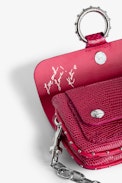Borsa Kate Wallet goffrata - Mini borsa in pelle goffrata rosa effetto iguana con catena in metallo da donna.