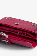 Borsa Kate Wallet goffrata - Mini borsa in pelle goffrata rosa effetto iguana con catena in metallo da donna.