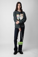 Kate Wallet Glossy Wild Bag - Women’s green iguana-effect patent leather mini bag with metal chain.