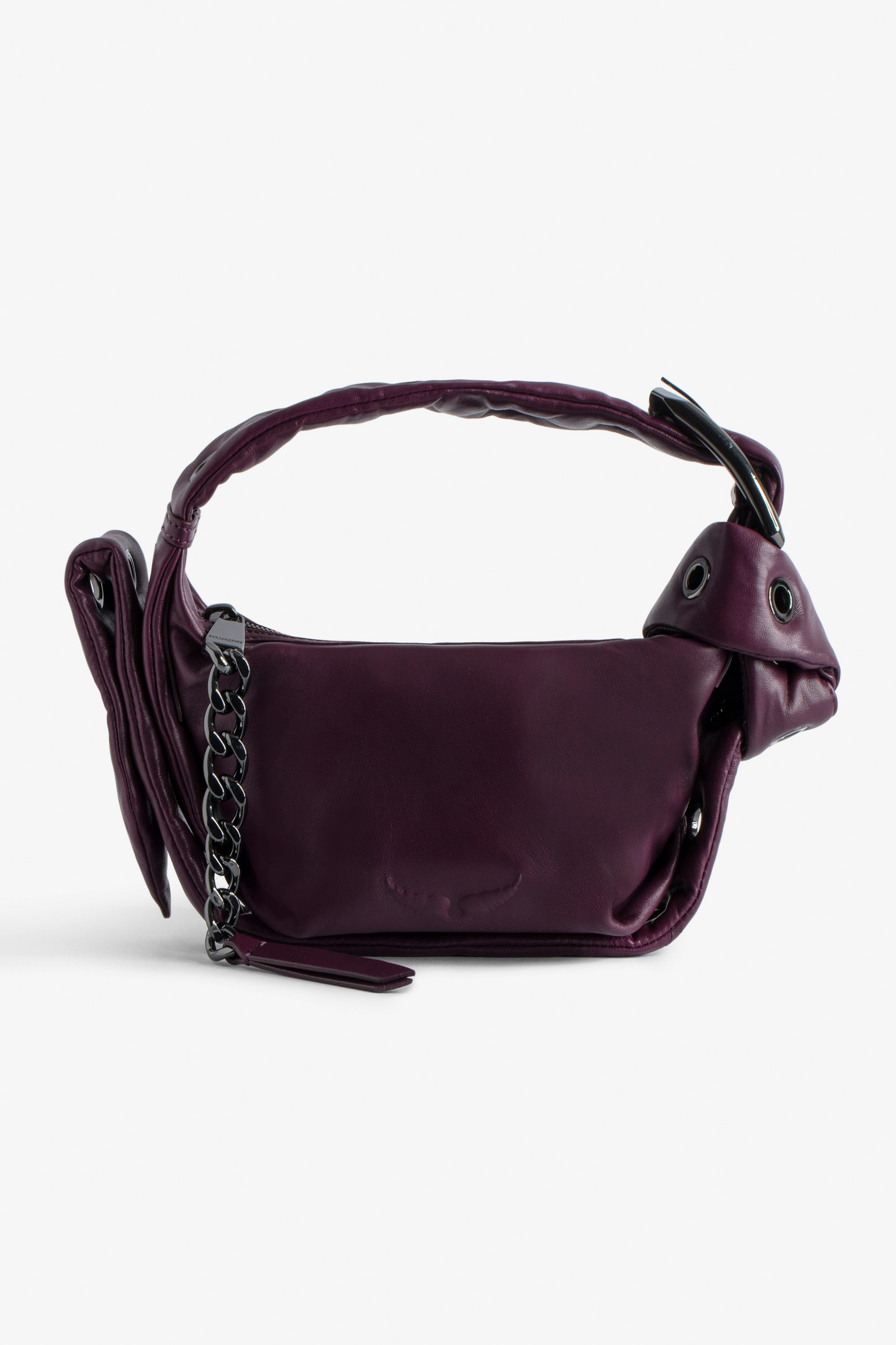 Borsa Le Cecilia XS Obsession - Piccola borsa in pelle liscia bordeaux con tracolla e fibbia in metallo a C da donna.