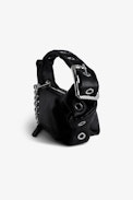 Borsa Le Cecilia XS Obsession - Piccola borsa in pelle liscia nera con tracolla e fibbia in metallo a C da donna.