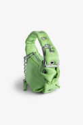 Le Cecilia XS Obsession Bag - Women’s small green smooth leather bag with shoulder strap and metal C buckle.