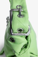 Le Cecilia XS Obsession Bag - Women’s small green smooth leather bag with shoulder strap and metal C buckle.