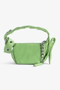 Le Cecilia XS Obsession Bag - Women’s small green smooth leather bag with shoulder strap and metal C buckle.