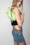Le Cecilia XS Obsession Bag - Women’s small green smooth leather bag with shoulder strap and metal C buckle.