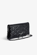 Rock Glossy Wild Quilted Clutch - Black python-effect quilted patent leather clutch with double leather and metal chain strap.