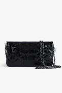 Rock Glossy Wild Quilted Clutch - Black python-effect quilted patent leather clutch with double leather and metal chain strap.