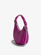Moonrock Bag - Fuchsia grained leather half-moon bag with handle and chain shoulder strap.