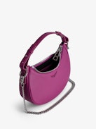 Moonrock Bag - Fuchsia grained leather half-moon bag with handle and chain shoulder strap.