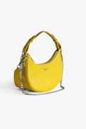 Moonrock Bag - Women’s half-moon bag in yellow grained leather with a short handle, shoulder strap, chain and signature wings.