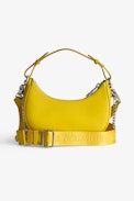 Moonrock Bag - Women’s half-moon bag in yellow grained leather with a short handle, shoulder strap, chain and signature wings.