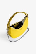 Moonrock Bag - Women’s half-moon bag in yellow grained leather with a short handle, shoulder strap, chain and signature wings.