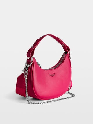 Moonrock Bag - Half-moon bag in leather with short handle, shoulder strap, chain and signature wings detail.