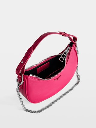 Moonrock Bag - Half-moon bag in leather with short handle, shoulder strap, chain and signature wings detail.