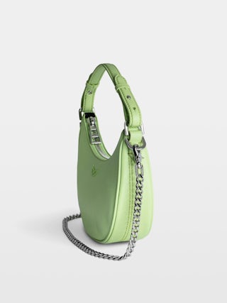 Moonrock Bag - Half-moon bag in grained leather with short handle, shoulder strap, chain and signature wings.