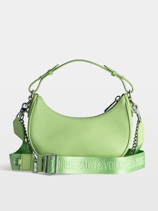 Moonrock Bag - Half-moon bag in grained leather with short handle, shoulder strap, chain and signature wings.