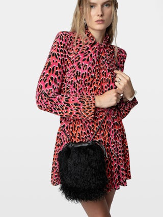 Rock To Go Frenzy Shearling Bag - Small bucket bag in leather with drawstring and shoulder strap.