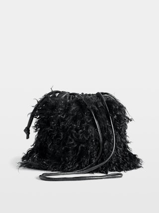 Rock To Go Frenzy Shearling Bag - Small bucket bag in leather with drawstring and shoulder strap.