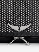 Rock Dotted Swiss Clutch - Women’s black grained leather clutch with dotted Swiss studs and a double leather and metal chain strap.