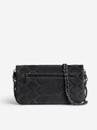Rock Quilted Suede Clutch - Women’s grey snakeskin-effect quilted suede clutch with wings charm.